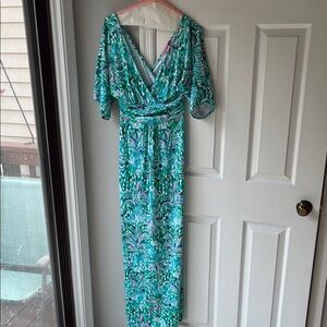 Lilly Pulitzer Blue Wrap Tie Front Maxi Dress